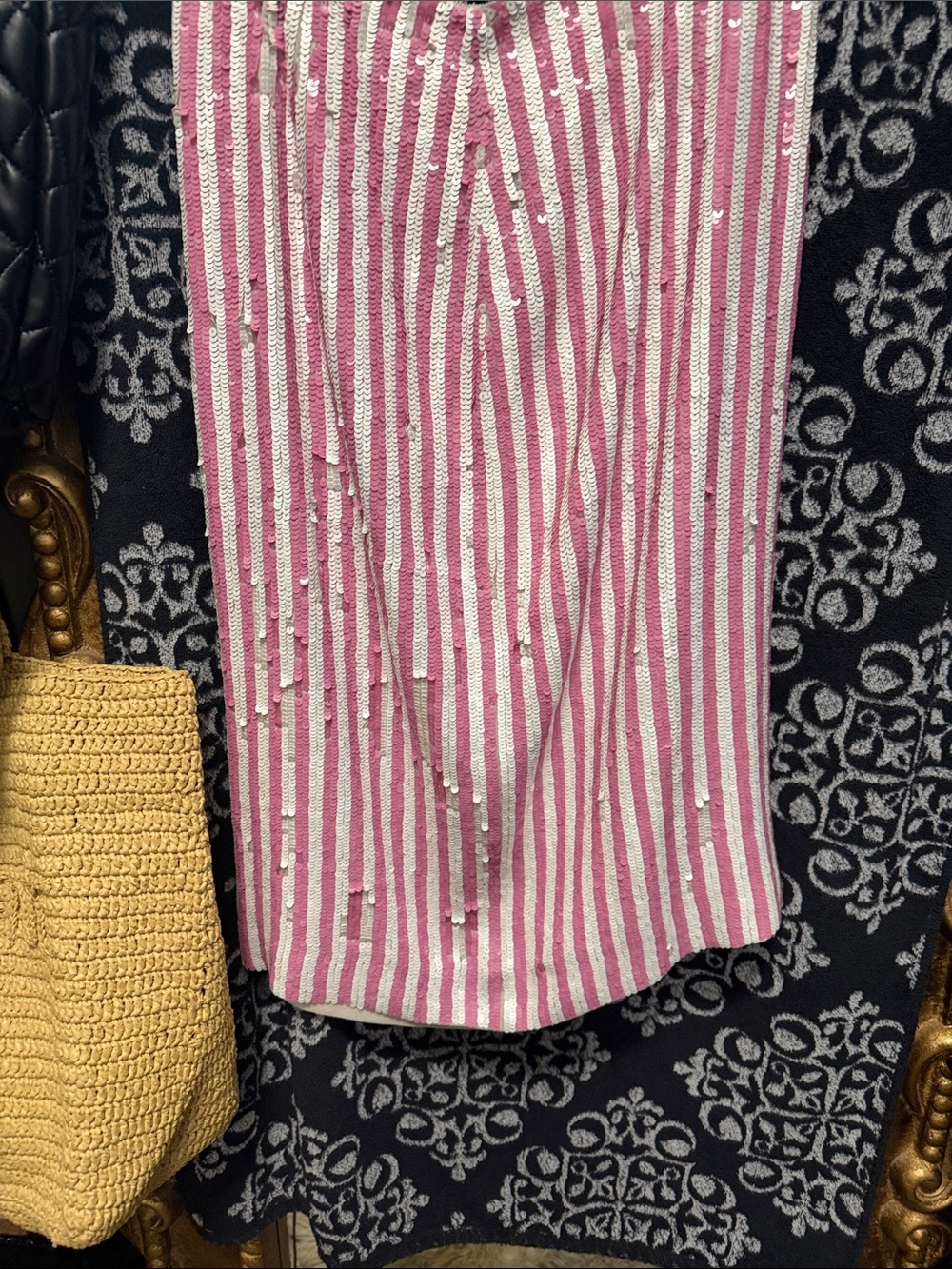 J. Crew Pink and White Striped Midi Skirt